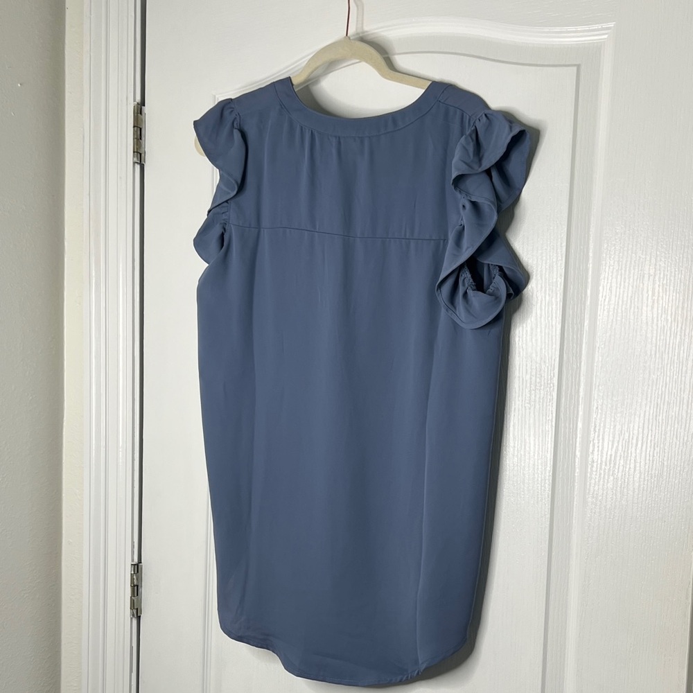Zenana Outfitters Slate Blue Ruffle Cap Sleeve V-Neck Top - Picture 3 of 3
